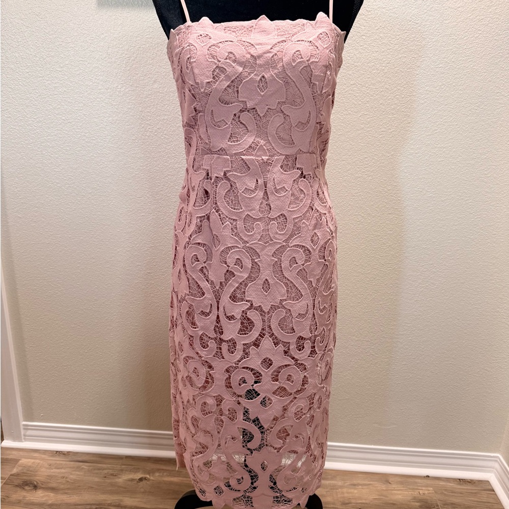 Bardot Dusty Pink Lace Midi Dress with Spaghetti Straps